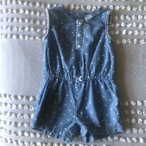 Carters Chambray romper with dot detail- Size 12 months